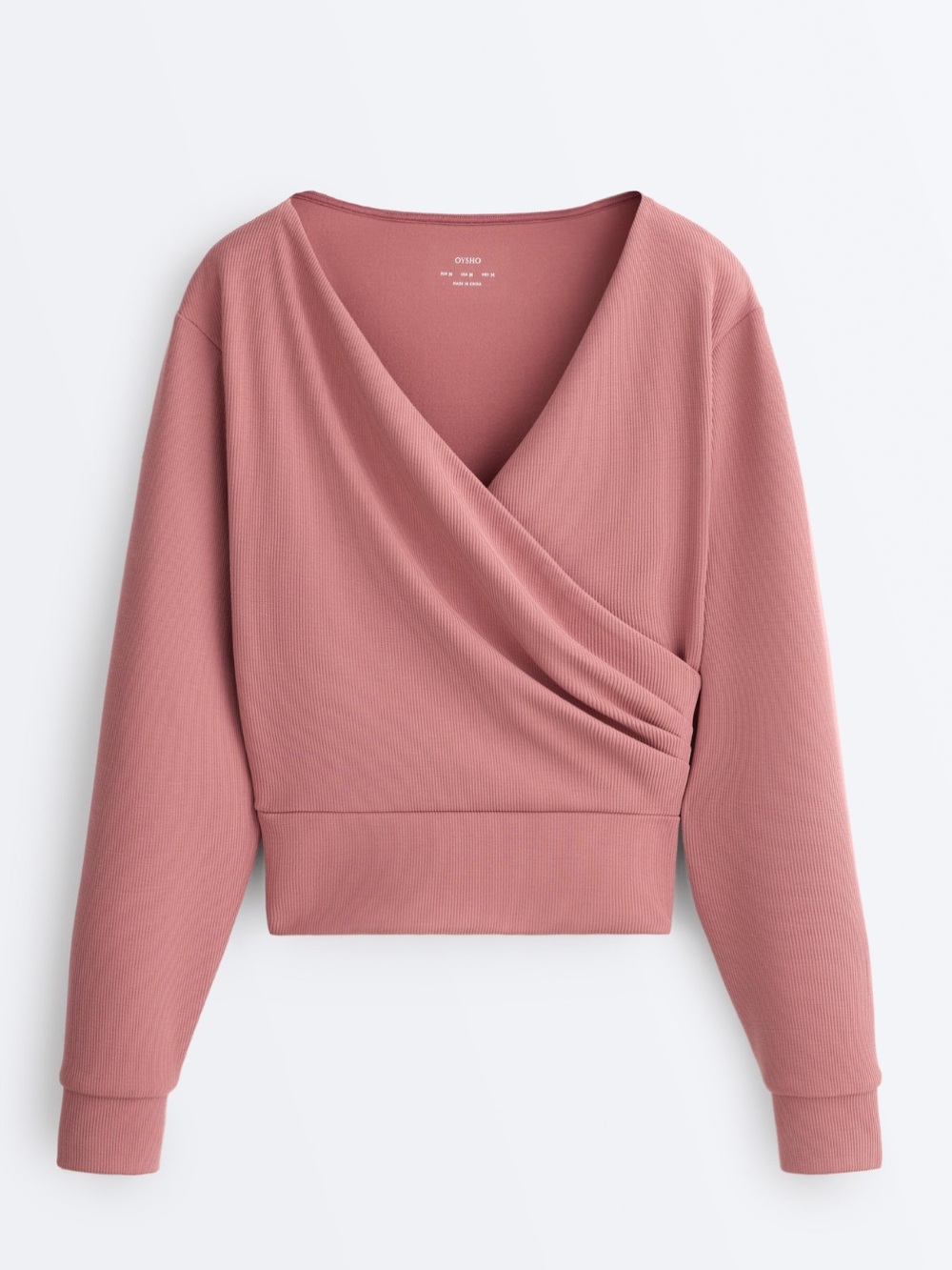 Oysho Brushed Modal Wrap-Front V-Neck Pullover Sweatshirt - Dusty Rose